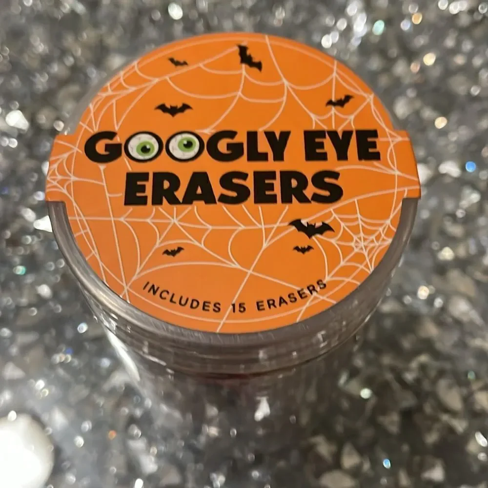 New Eccolo sealed jar with set of 15 googly eye spooky Halloween eraser